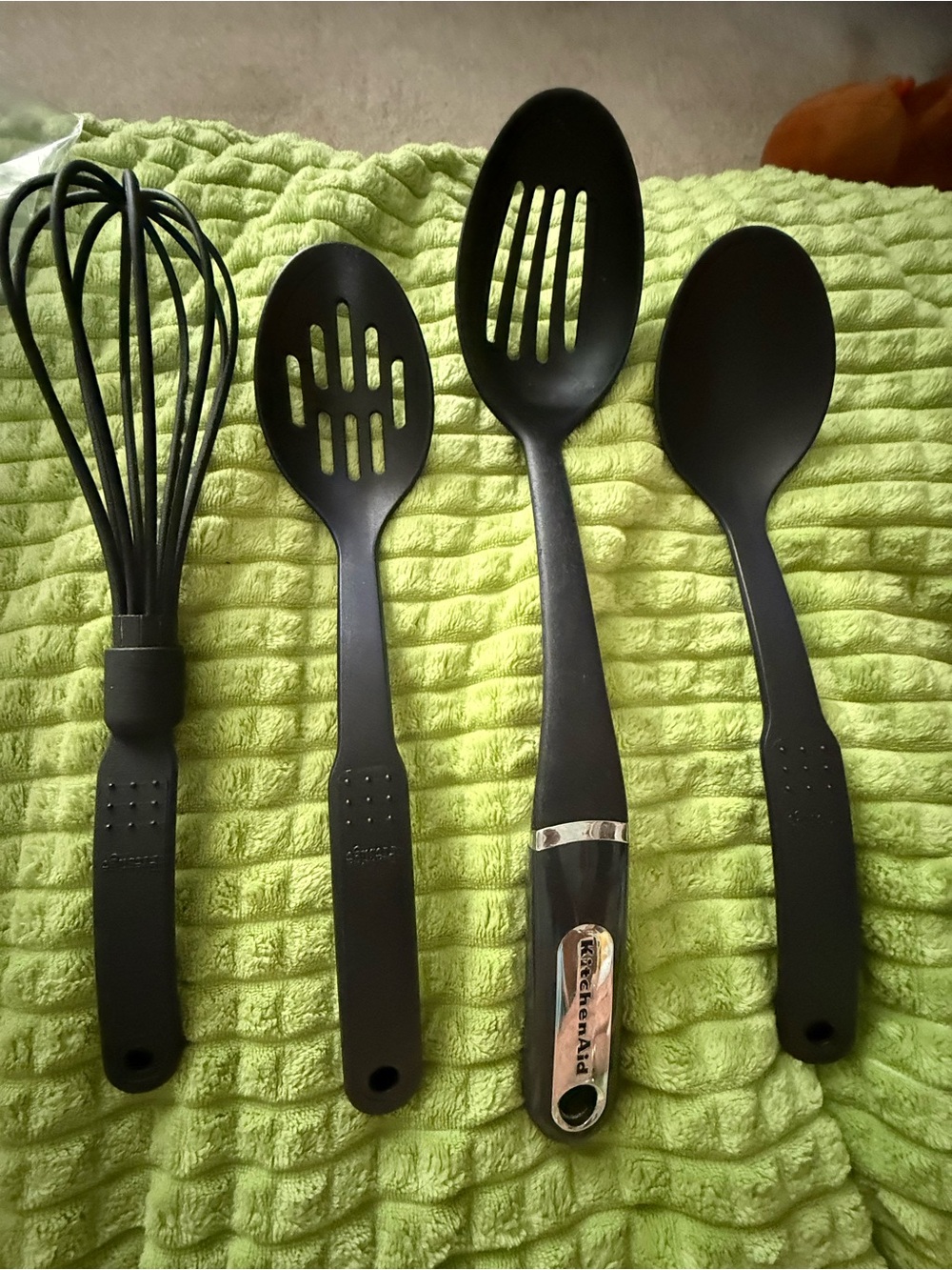 KitchenAid Black Utensil Set - Whisk, Slotted Spoon, Turner